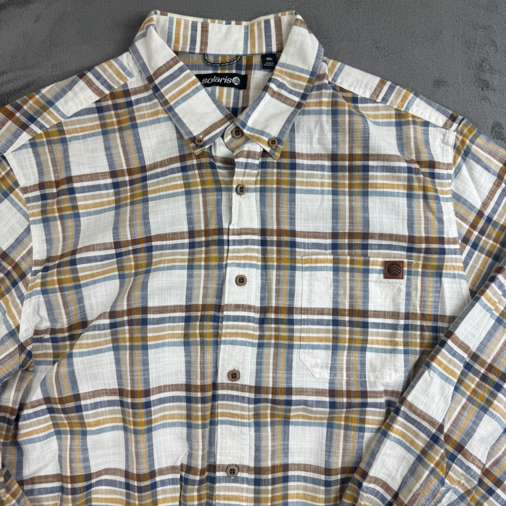 Solaris Mens Button Up Shirt Size XL Long Sleeve Plaid Casual Collar‎ Outdoors